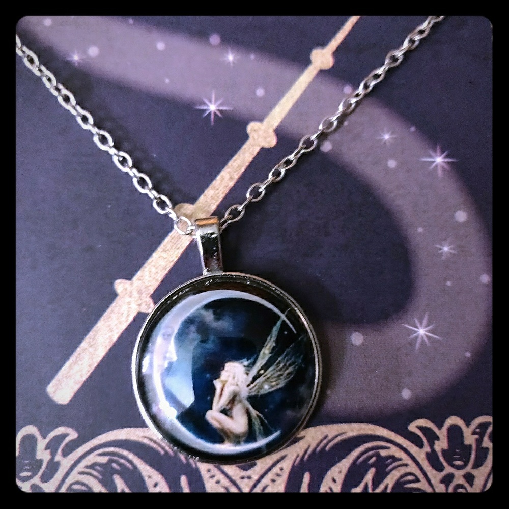 🌙 Crescent Moon with Fairy Pendant🌙
